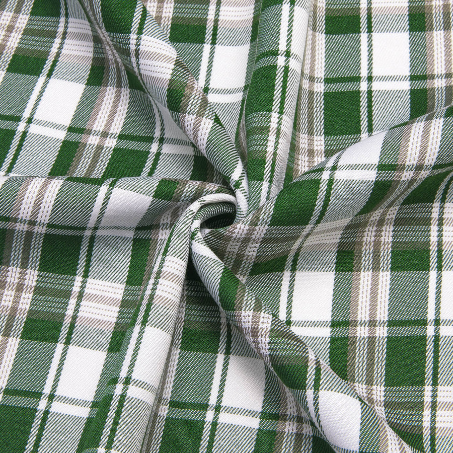 Green White Brown Woven Plaid Men's Silk Dress Shirt shirt - Sophisticated Gentlemen