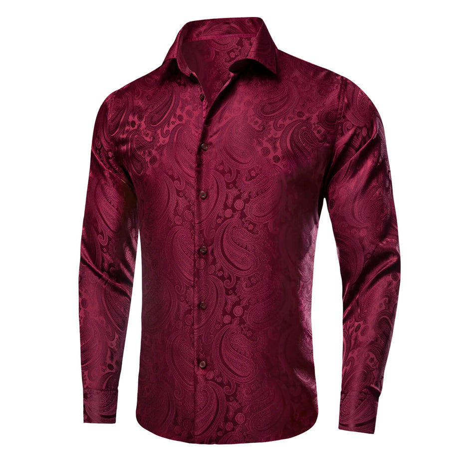Burgundy Red Paisley Silk Dress Shirt shirt - Sophisticated Gentlemen