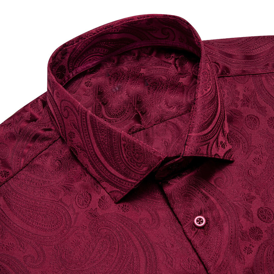 Burgundy Red Paisley Silk Dress Shirt shirt - Sophisticated Gentlemen