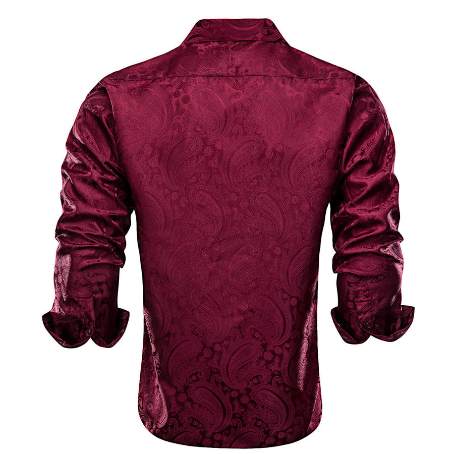 Burgundy Red Paisley Silk Dress Shirt shirt - Sophisticated Gentlemen
