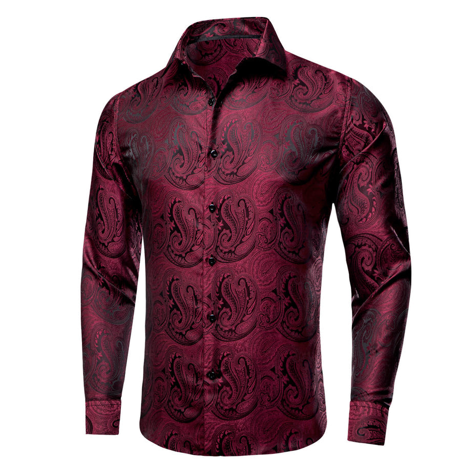Dark Red Black Paisley Silk Dress Shirt shirt - Sophisticated Gentlemen