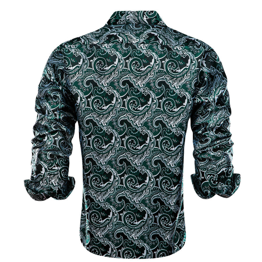 Sapphire Pine Green Silver Jacquard Floral Silk Dress Shirt shirt - Sophisticated Gentlemen