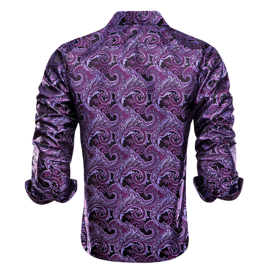 Plum Purple Floral Silk Dress Shirt shirt - Sophisticated Gentlemen