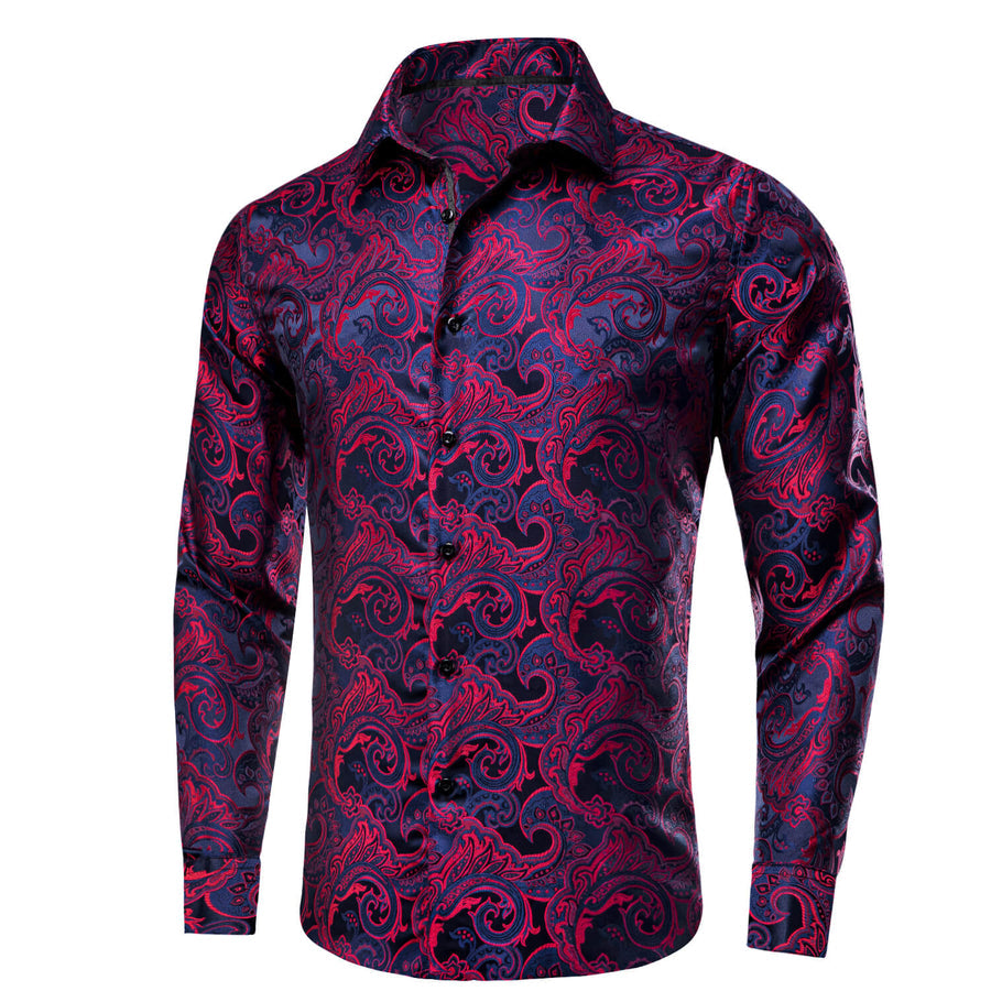 Navy Blue Red Jacquard Paisley Dress Shirt shirt - Sophisticated Gentlemen