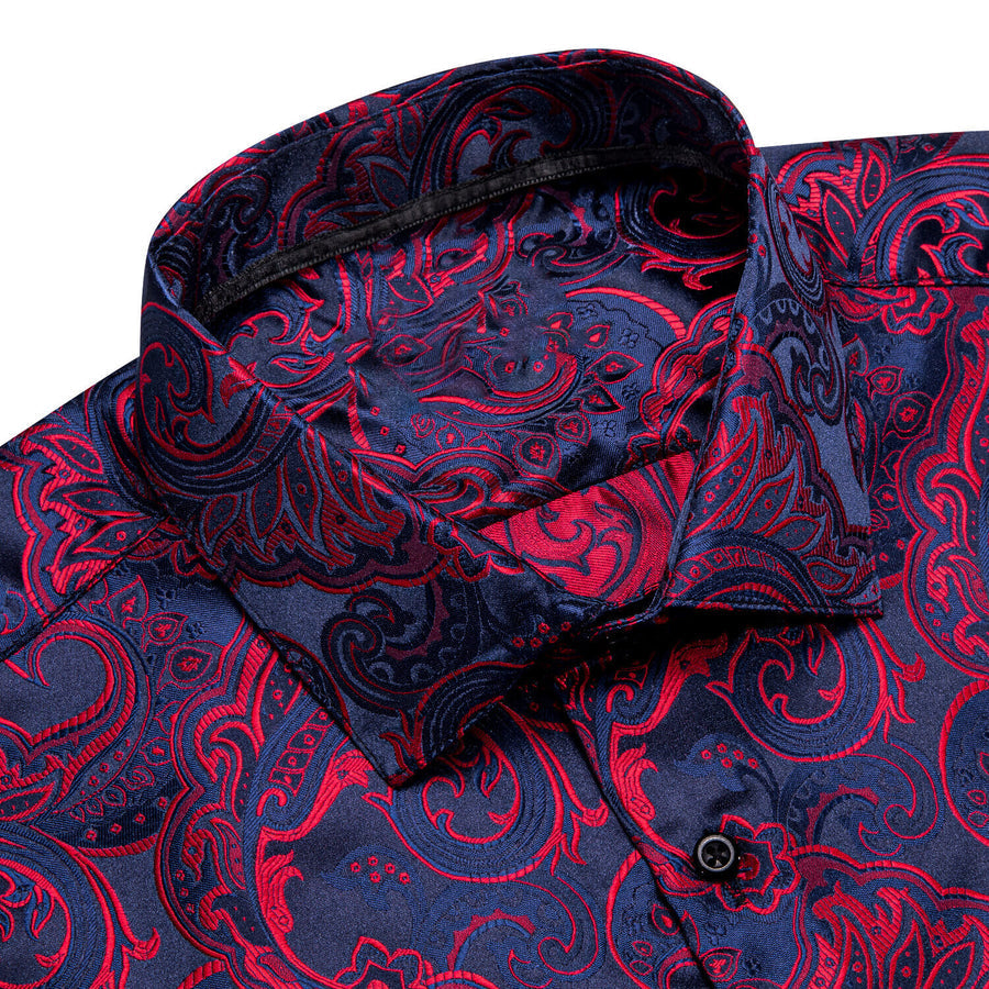 Navy Blue Red Jacquard Paisley Dress Shirt shirt - Sophisticated Gentlemen