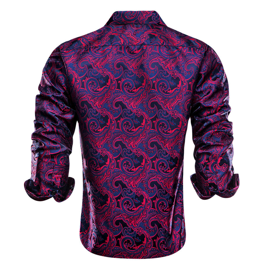 Navy Blue Red Jacquard Paisley Dress Shirt shirt - Sophisticated Gentlemen