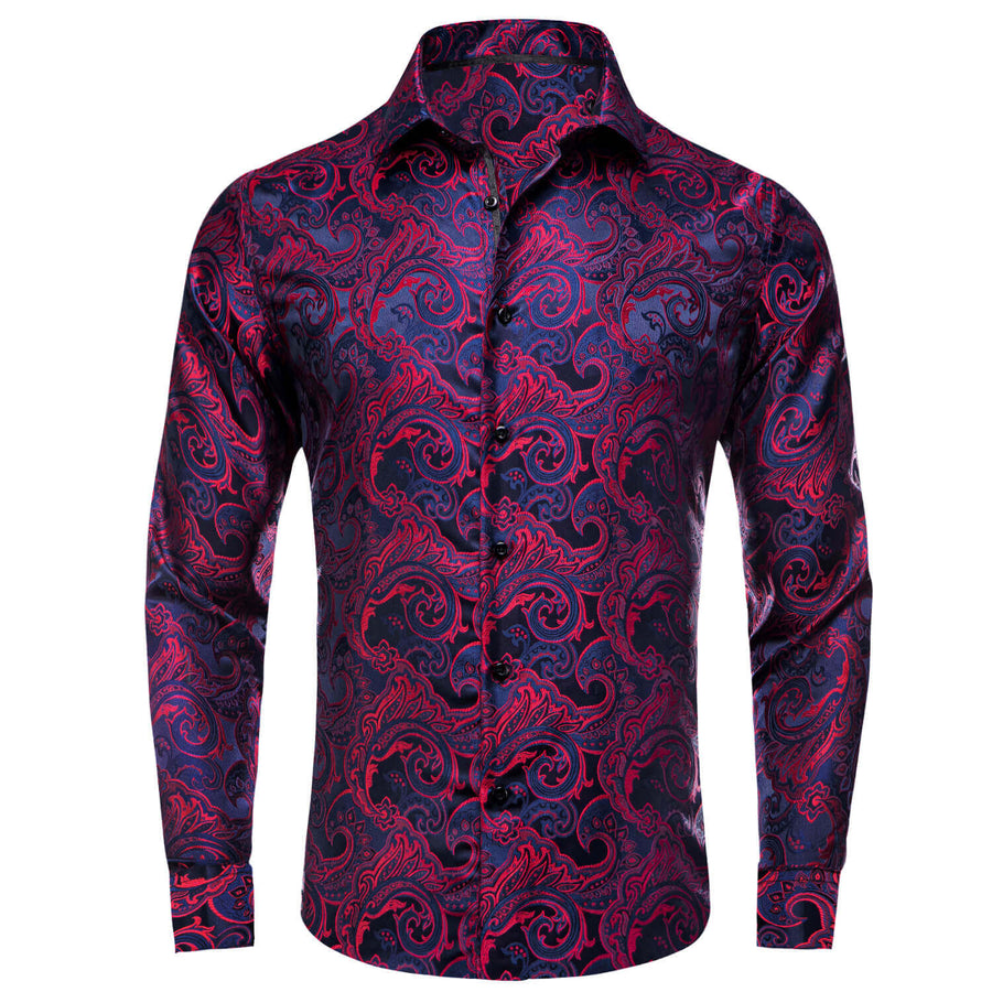 Navy Blue Red Jacquard Paisley Dress Shirt shirt S - Sophisticated Gentlemen