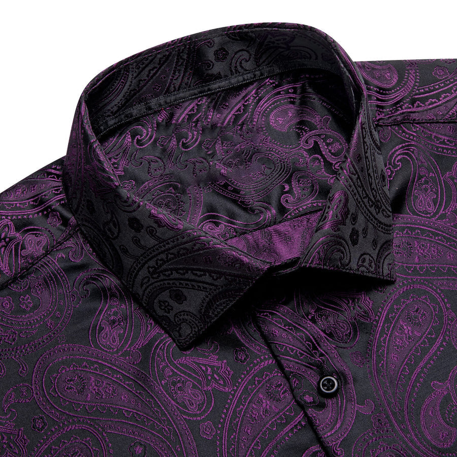 Dark Purple Paisley Silk Dress Shirt shirt - Sophisticated Gentlemen