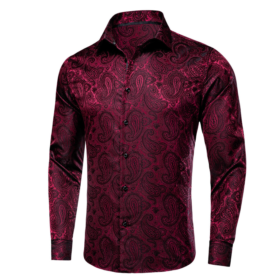 Dark Red Jacquard Paisley Silk Dress Shirt shirt - Sophisticated Gentlemen