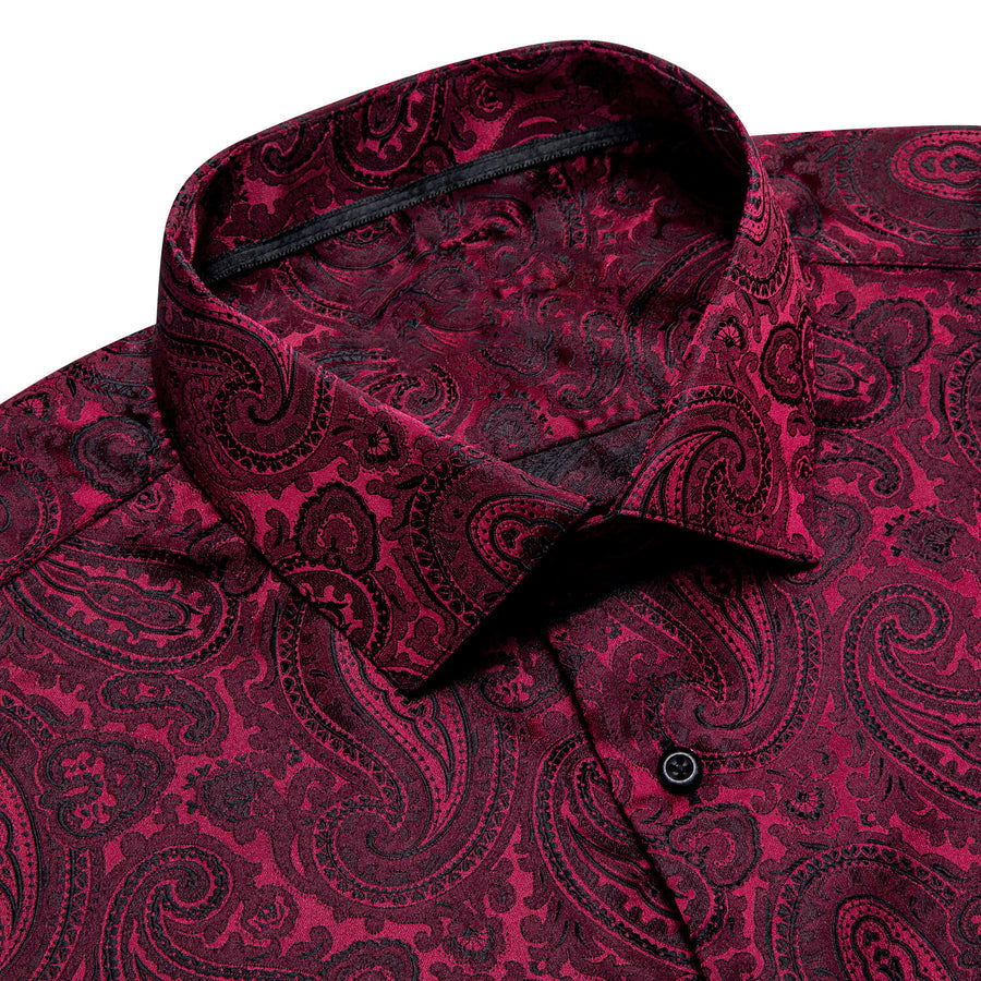 Dark Red Jacquard Paisley Silk Dress Shirt shirt - Sophisticated Gentlemen