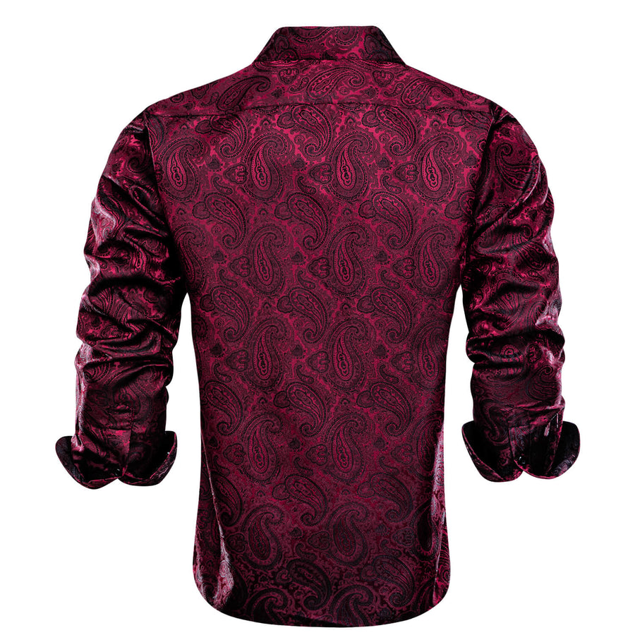 Dark Red Jacquard Paisley Silk Dress Shirt shirt - Sophisticated Gentlemen
