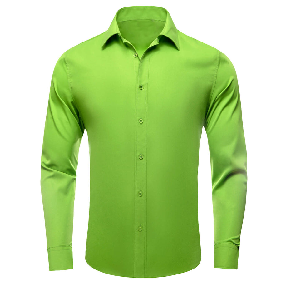 Lime Green Solid Silk Dress Shirt shirt S - Sophisticated Gentlemen