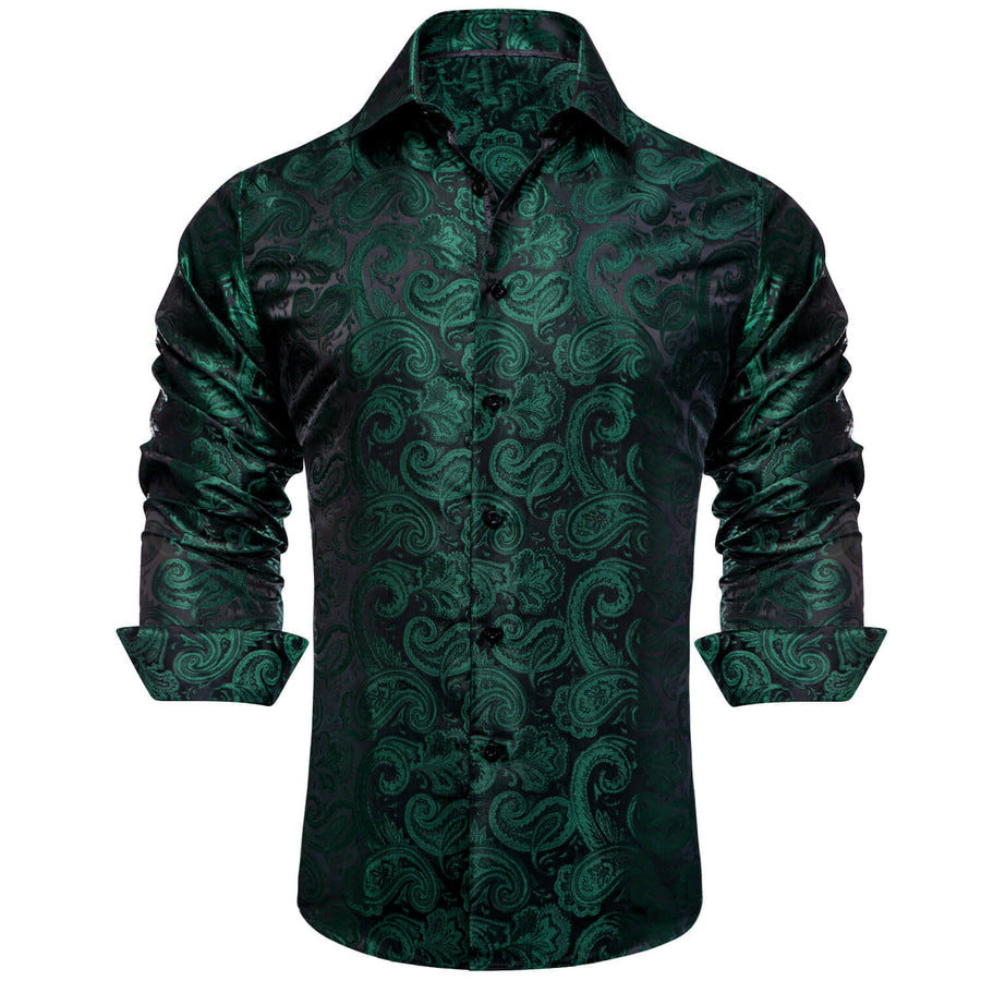 Black Green Paisley Men's Silk Dress Shirt shirt - Sophisticated Gentlemen