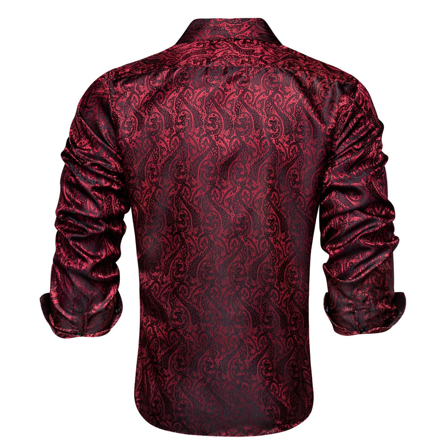 Black Red Jacquard Floral Silk Dress Shirt shirt - Sophisticated Gentlemen