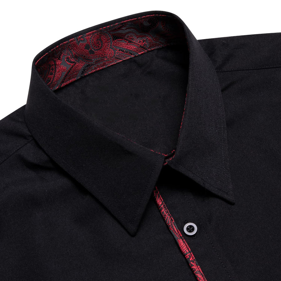 Black Solid Red Splicing Men's Silk Dress Shirt shirt - Sophisticated Gentlemen