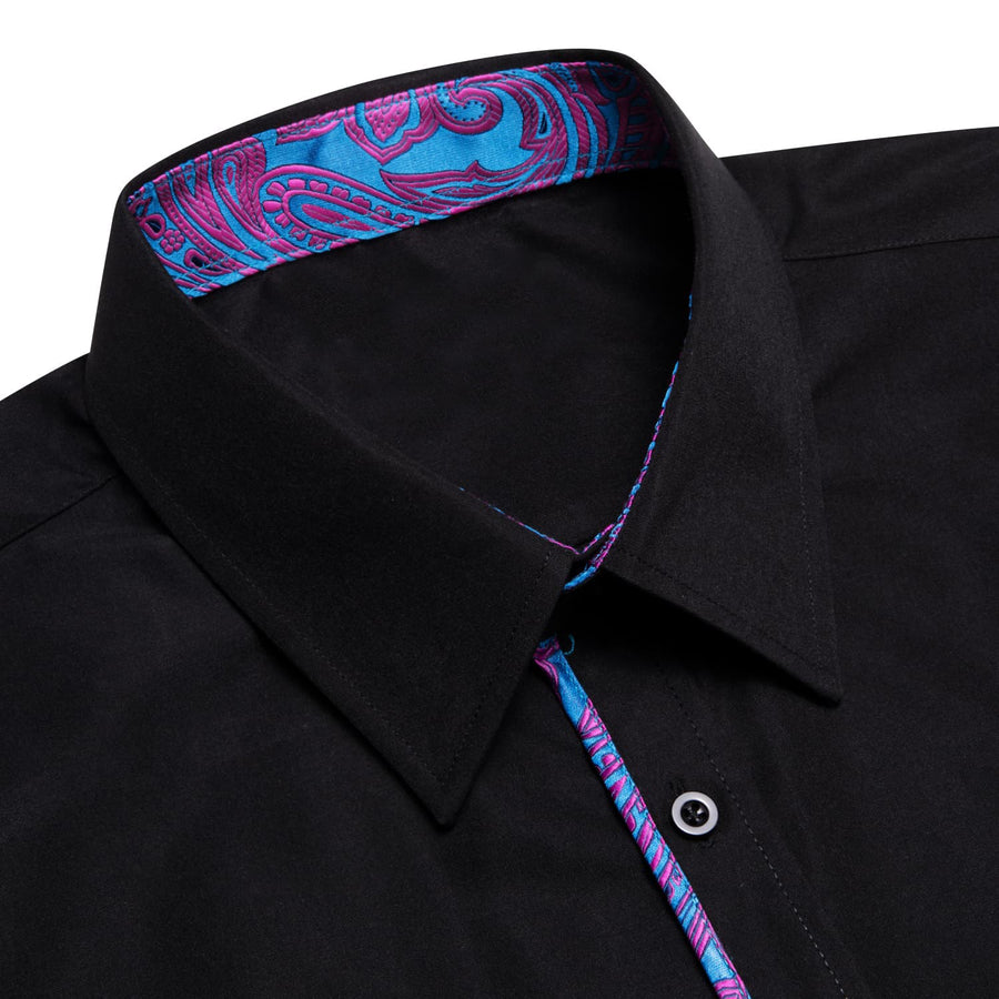 Black Solid Purple Blue Splicing Men's Silk Dress Shirt shirt - Sophisticated Gentlemen