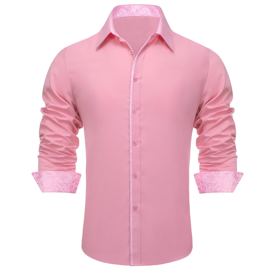 Light Pink Solid Splicing Men's Silk Dress Shirt shirt - Sophisticated Gentlemen