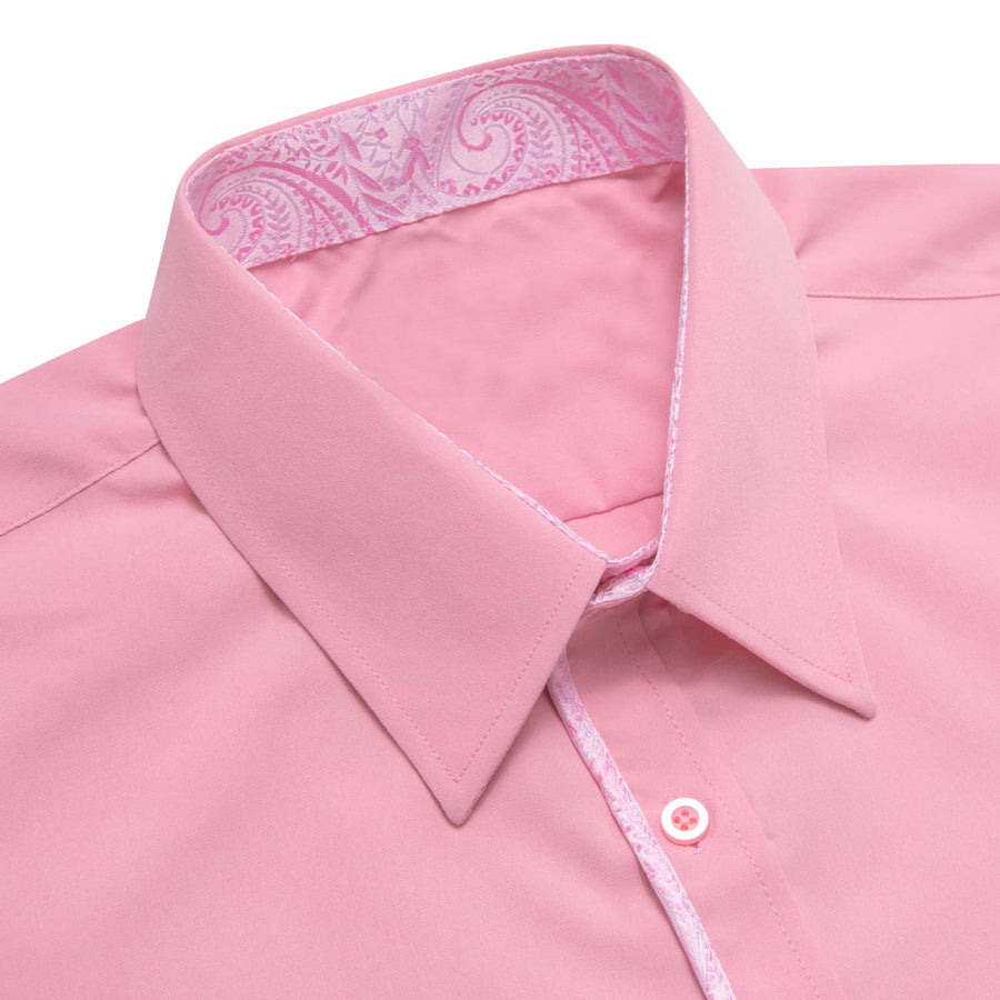 Light Pink Solid Splicing Men's Silk Dress Shirt shirt - Sophisticated Gentlemen