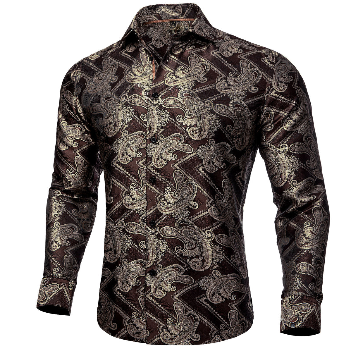 Burgundy and Brown Paisley Silk Shirt shirt S - Sophisticated Gentlemen