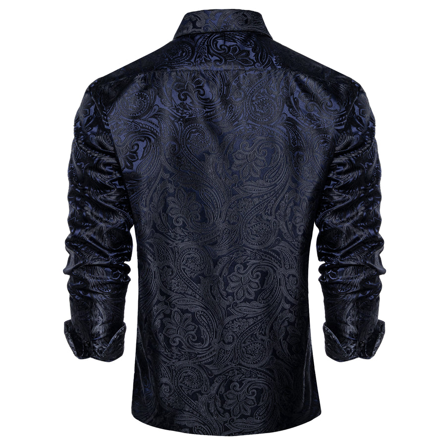 Dark Blue Paisley Silk Dress Shirt shirt - Sophisticated Gentlemen