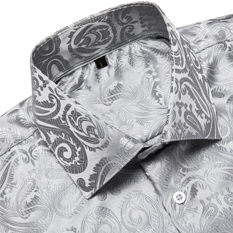 Silver White Floral Silk Dress Shirt shirt - Sophisticated Gentlemen
