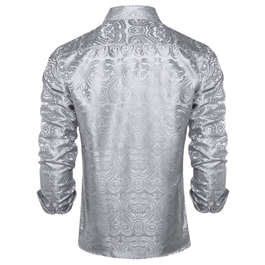 Silver White Floral Silk Dress Shirt shirt - Sophisticated Gentlemen