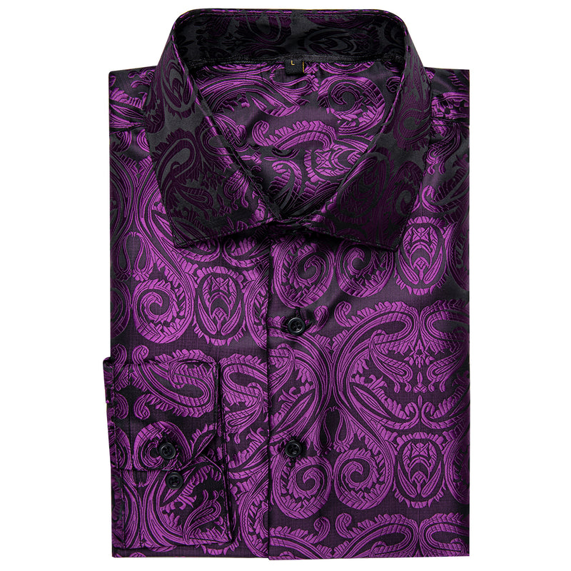 Black Purple Floral Silk Dress Shirt shirt - Sophisticated Gentlemen