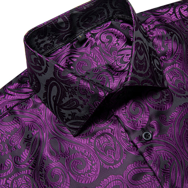 Black Purple Floral Silk Dress Shirt shirt - Sophisticated Gentlemen