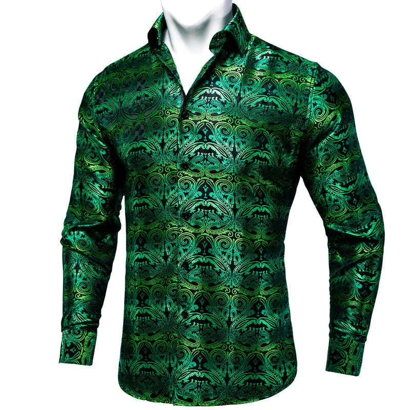Black Gradient Green Paisley Silk Dress Shirt shirt S - Sophisticated Gentlemen