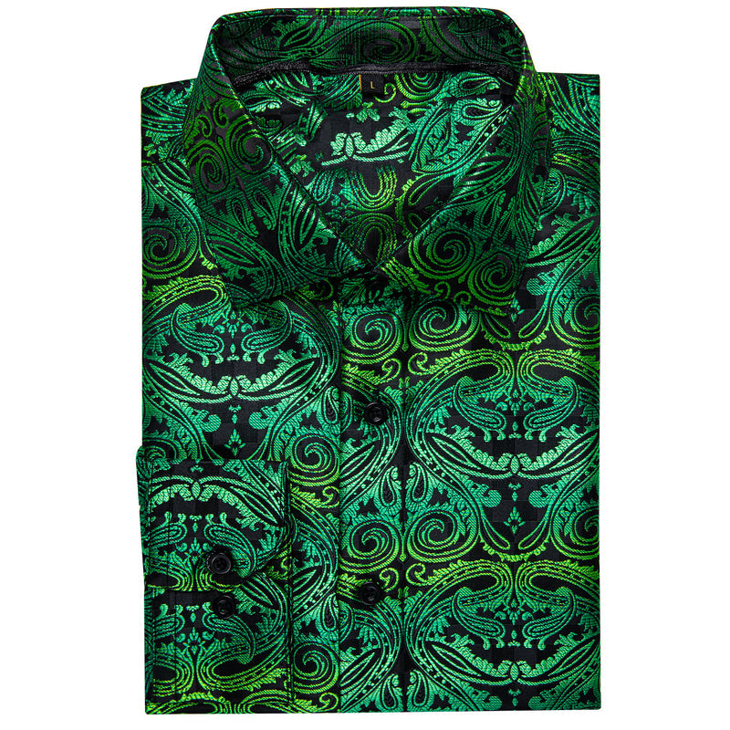 Black Gradient Green Paisley Silk Dress Shirt shirt - Sophisticated Gentlemen