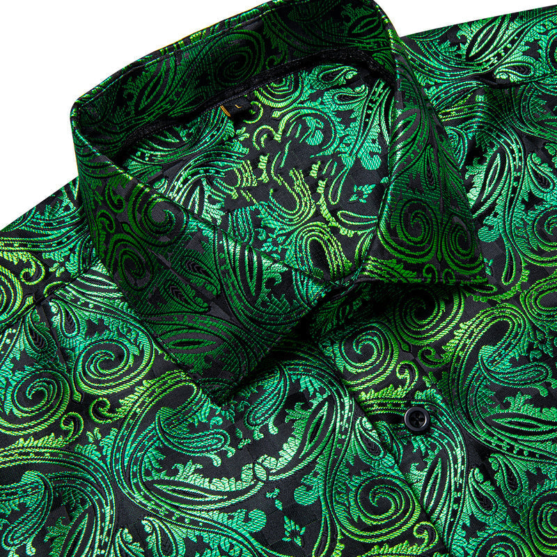 Black Gradient Green Paisley Silk Dress Shirt shirt - Sophisticated Gentlemen