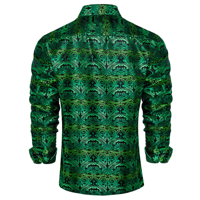 Black Gradient Green Paisley Silk Dress Shirt shirt - Sophisticated Gentlemen