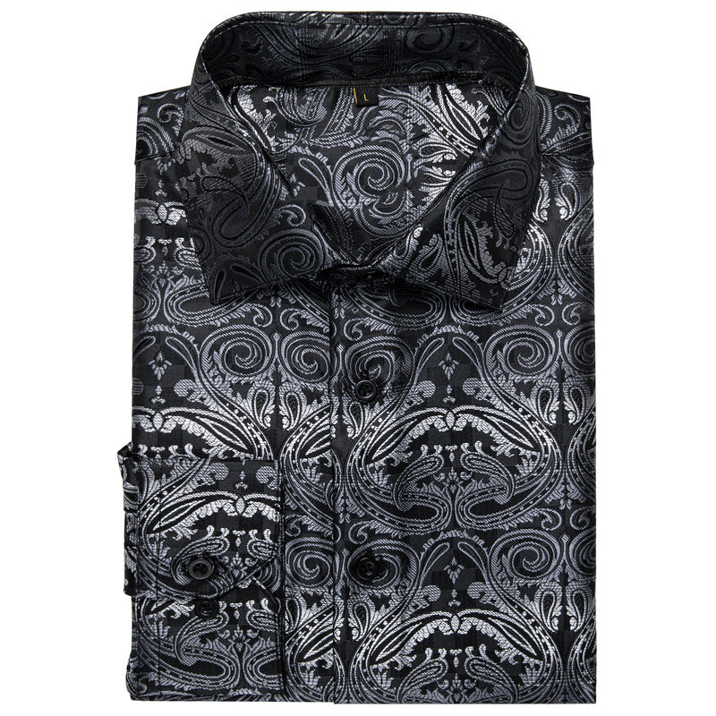 Black Gradient Gray Paisley Silk Dress Shirt shirt - Sophisticated Gentlemen