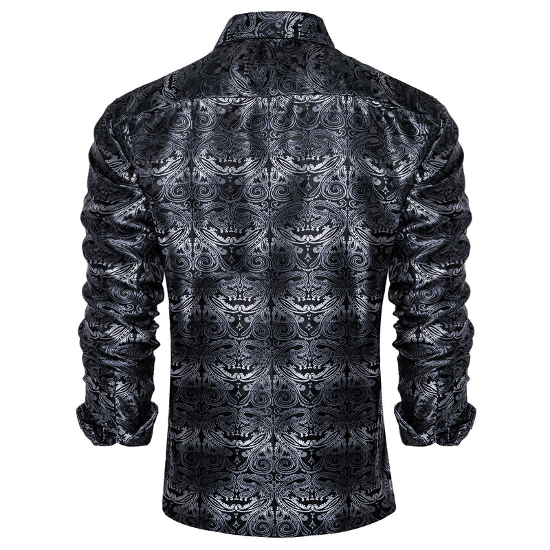 Black Gradient Gray Paisley Silk Dress Shirt shirt - Sophisticated Gentlemen