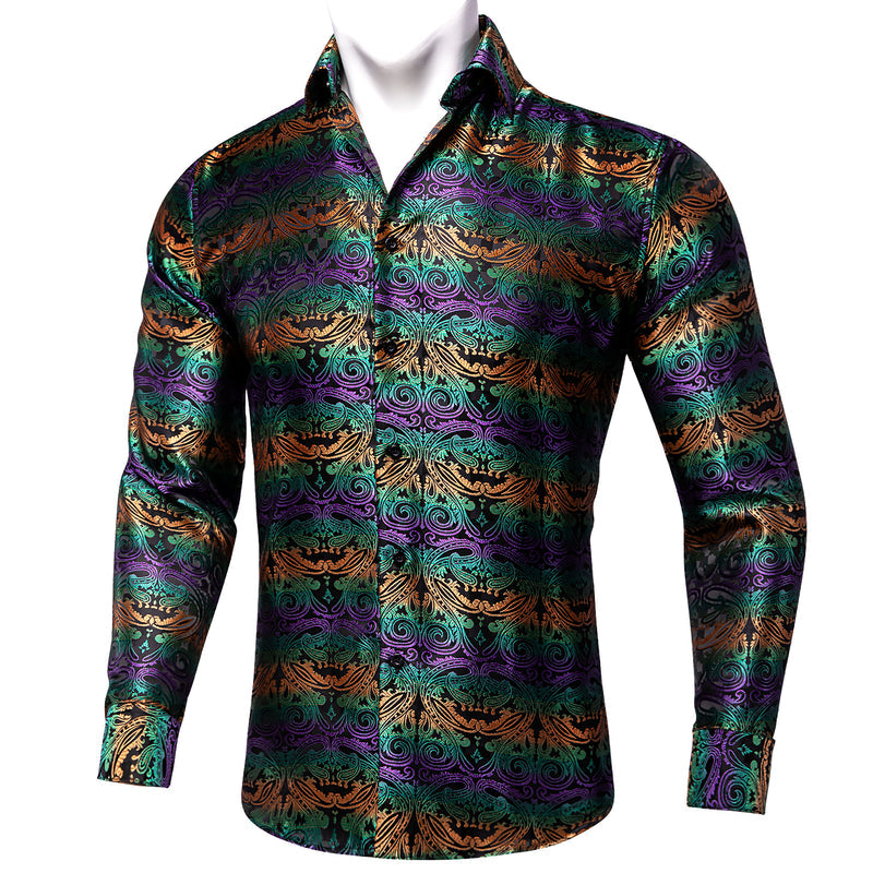Black Orange Green Floral Dress Shirt shirt S - Sophisticated Gentlemen