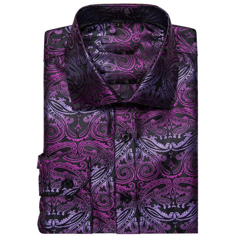 Black Gradient Purple Paisley Silk Dress Shirt shirt - Sophisticated Gentlemen