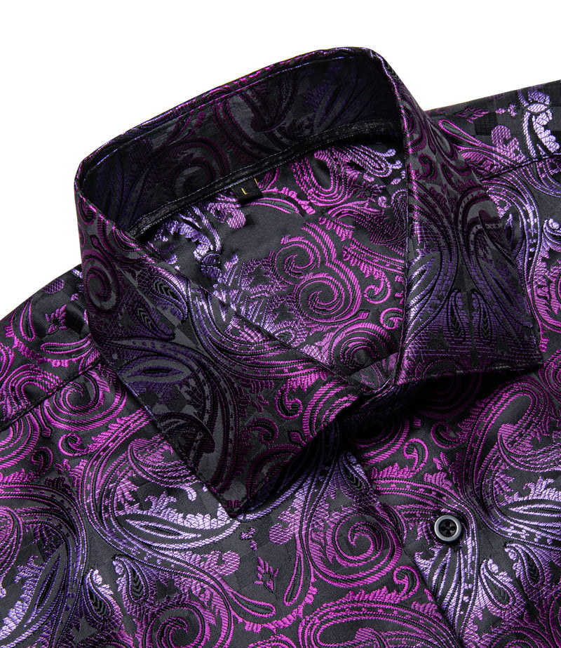 Black Gradient Purple Paisley Silk Dress Shirt shirt - Sophisticated Gentlemen