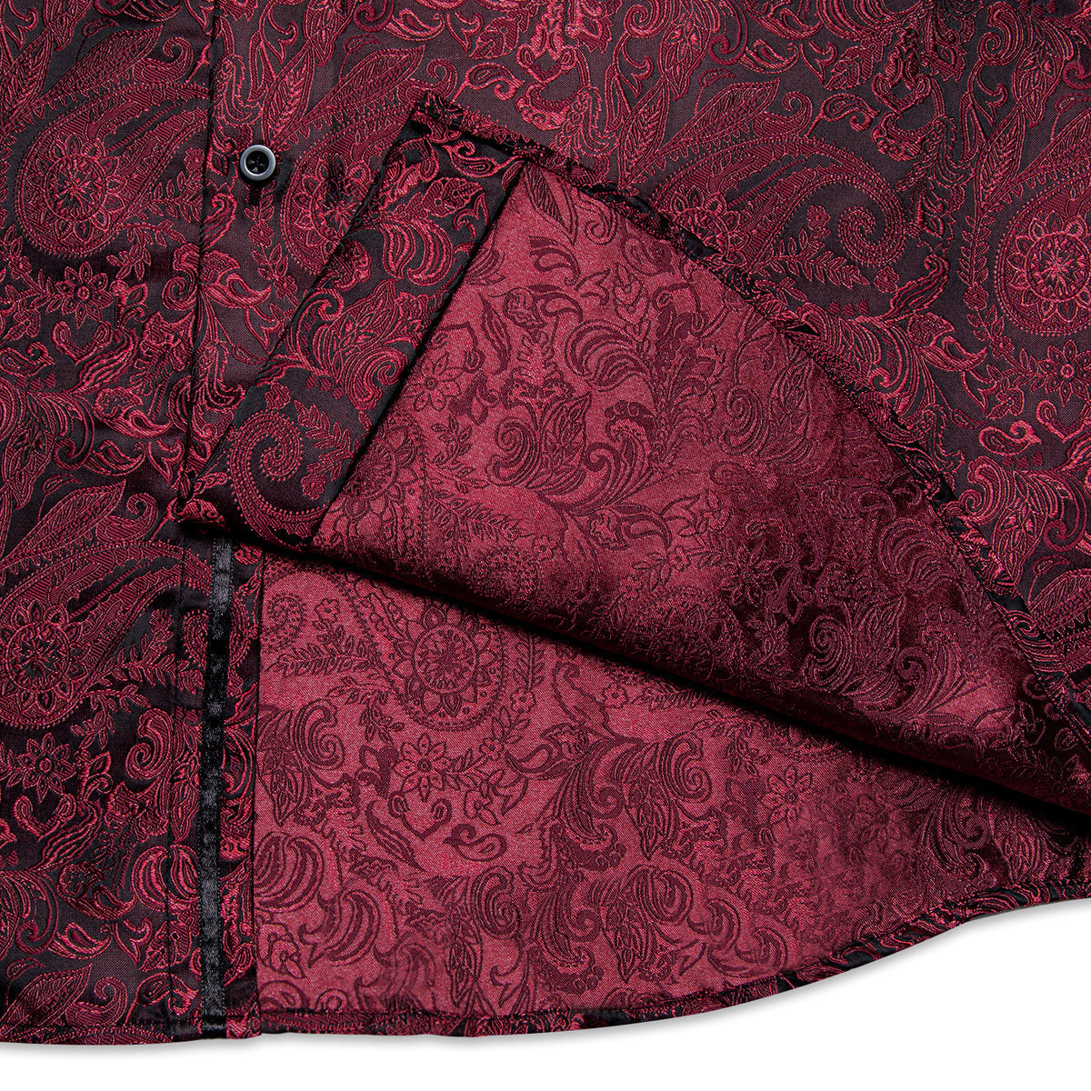 Dark Red Paisley Silk Shirt shirt - Sophisticated Gentlemen