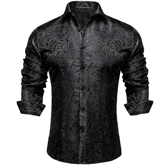 Black Paisley Silk Dress Shirt shirt S   - Sophisticated Gentlemen