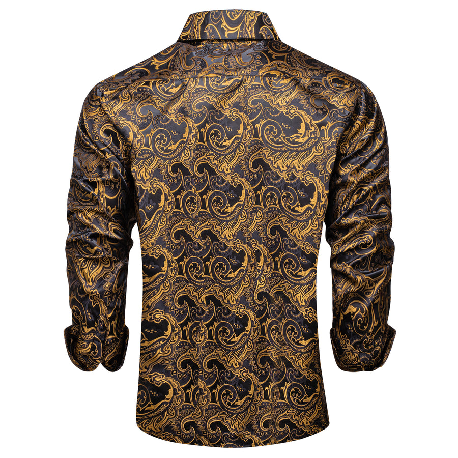 Black Brown Paisley Silk Dress Shirt shirt - Sophisticated Gentlemen