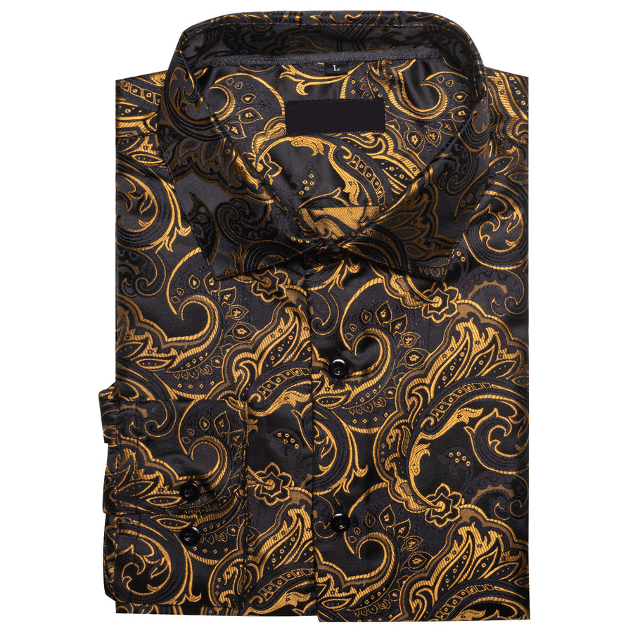 Black Brown Paisley Silk Dress Shirt shirt - Sophisticated Gentlemen