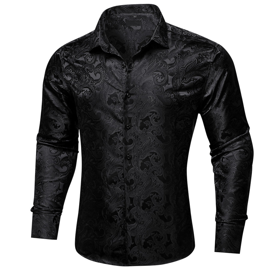 Black Floral Silk Dress Shirt shirt - Sophisticated Gentlemen