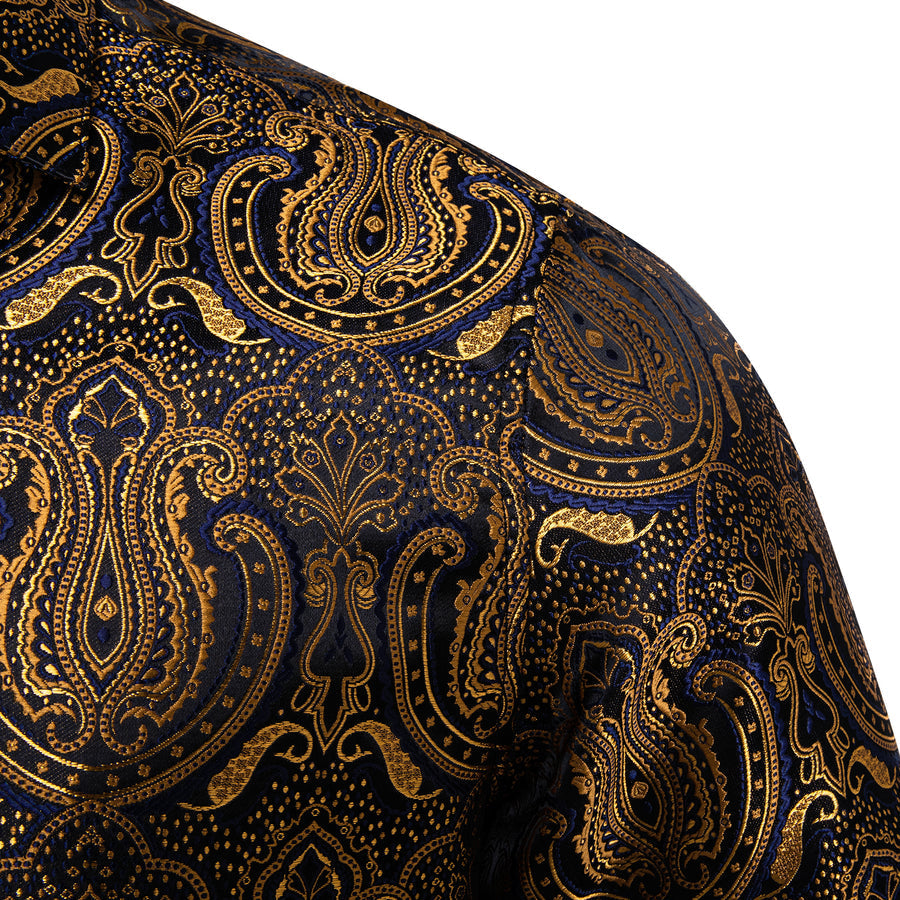 Golden Black Paisley Silk Dress Shirt shirt - Sophisticated Gentlemen