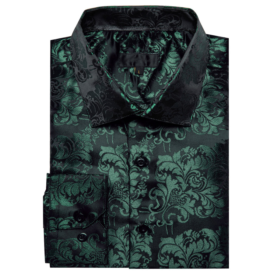 Green Black Floral Silk Dress Shirt shirt - Sophisticated Gentlemen