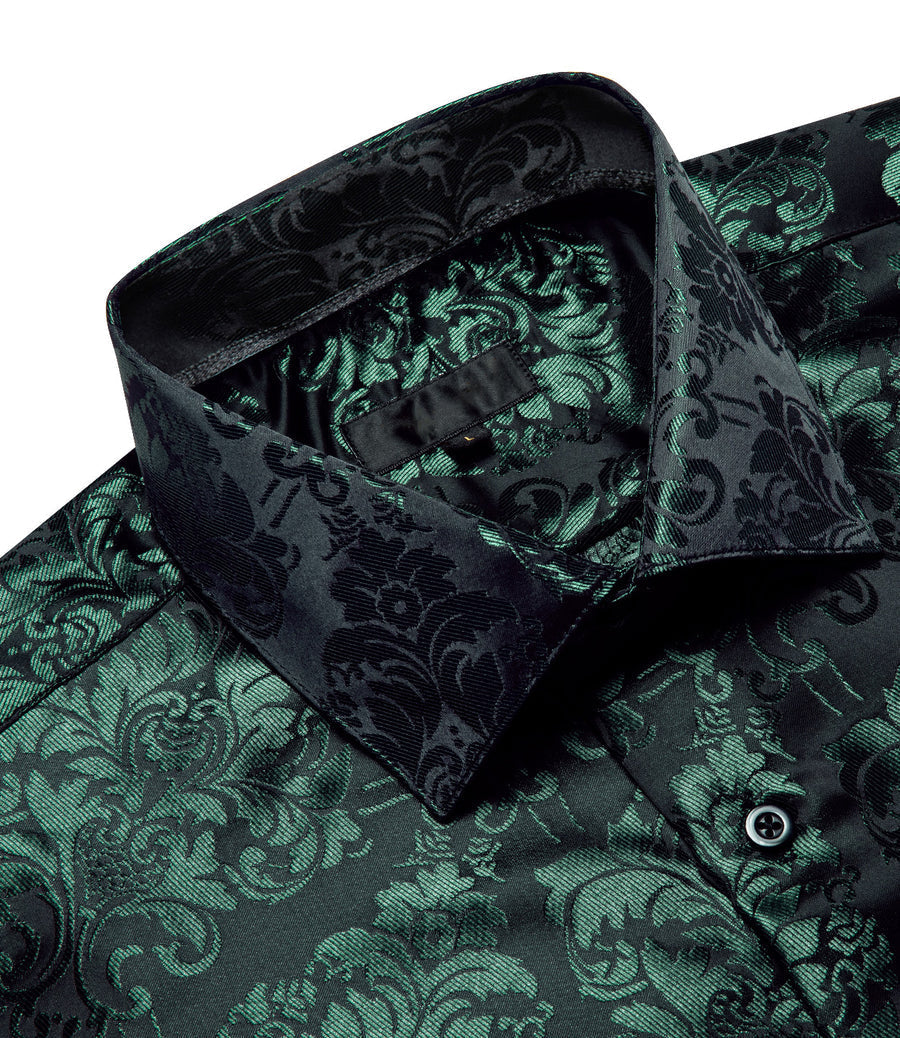 Green Black Floral Silk Dress Shirt shirt - Sophisticated Gentlemen