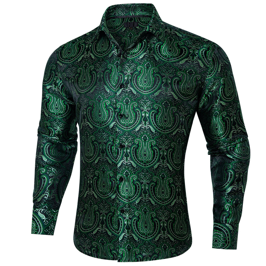 Forest Green Paisley Silk Dress Shirt shirt - Sophisticated Gentlemen