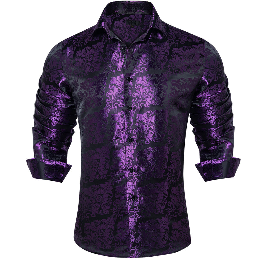 Purple Floral Silk Dress Shirt shirt S - Sophisticated Gentlemen