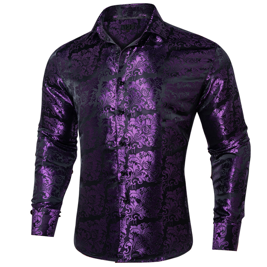 Purple Floral Silk Dress Shirt shirt - Sophisticated Gentlemen