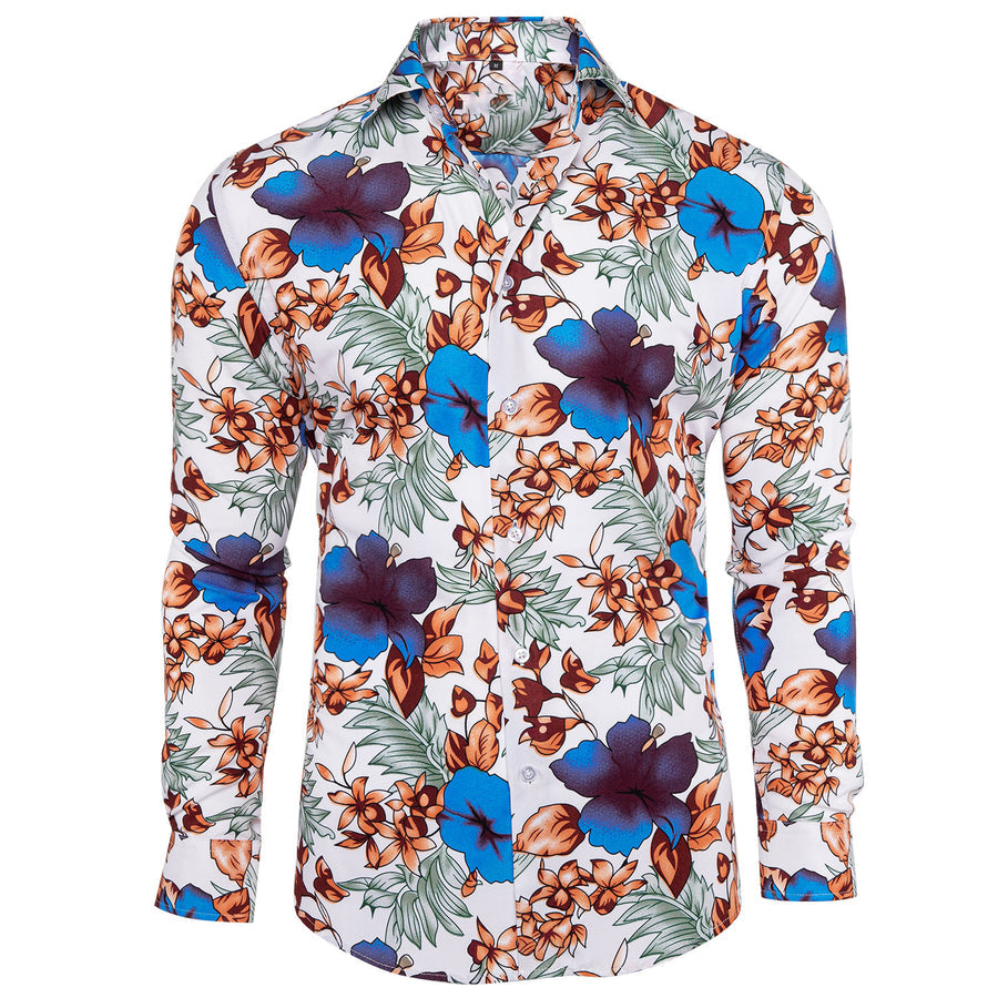 White Blue Floral Dress Shirt shirt S - Sophisticated Gentlemen