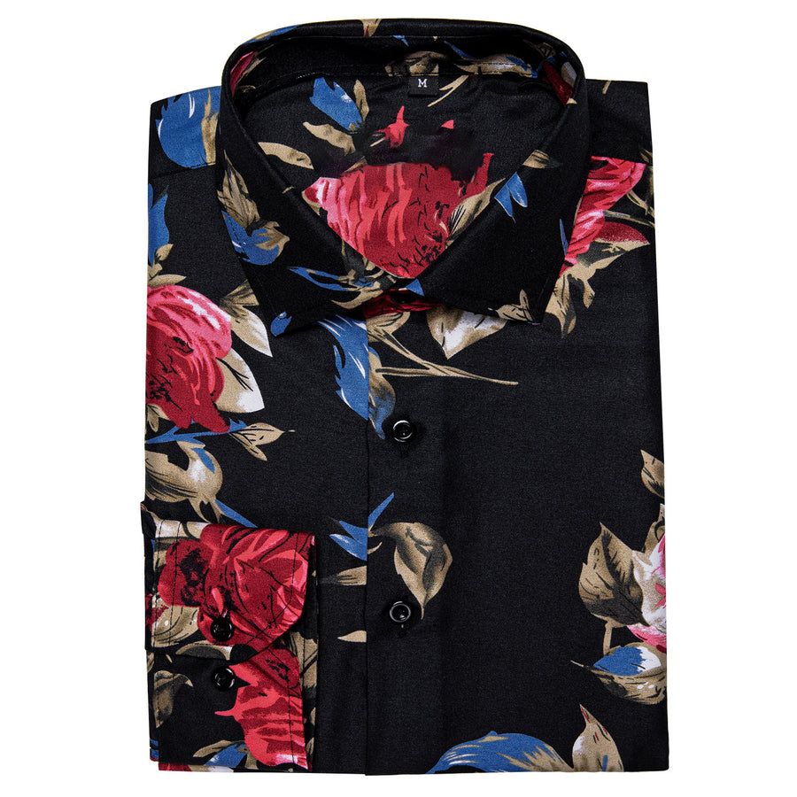 Black Red Floral Dress Shirt shirt - Sophisticated Gentlemen